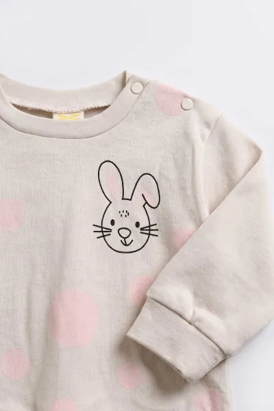 Pembe (3-18 Ay) Tavşan Baskılı Alt Çimalı  Kız Bebek 2'li Takım 477529
