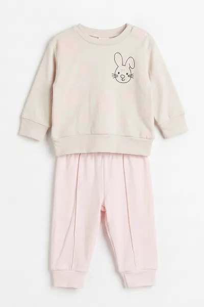 Pembe (3-18 Ay) Tavşan Baskılı Alt Çimalı  Kız Bebek 2'li Takım 477529