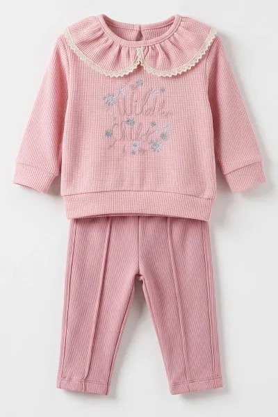 Pembe (3-18 Ay) Wild Nakışlı Waffle  Kız Bebek 2'li Takım 487653