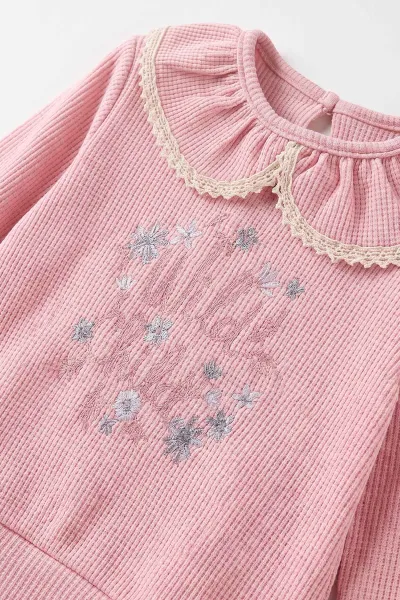 Pembe (3-18 Ay) Wild Nakışlı Waffle  Kız Bebek 2'li Takım 487653