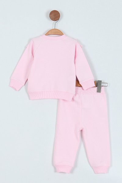 Pembe (3-18 Ay) Yaka Detaylı Baskılı İki İp Kız Bebe Takım 220798