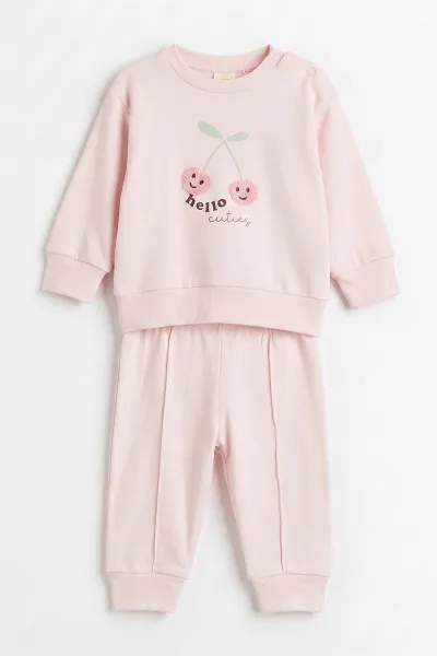Pembe (3-18 Ay)Kiraz Nakışlı  Alt Çimalı  Kız Bebek 2'li Takım 477549
