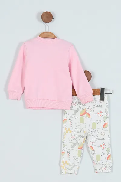 Pembe (3-24 Ay) Baskılı Fiyonklu Kız Bebe Takım 232477