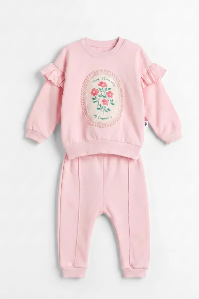 Pembe (3-24 Ay) Fistolu Çiçek Baskılı Alt Çimalı Kız Bebek Takım 480577