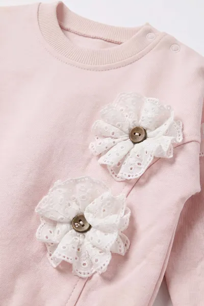 Pembe (3-24 Ay) Fistolu Çiçek Nakışlı Alt Çimalı   Kız Bebek Takım 480600
