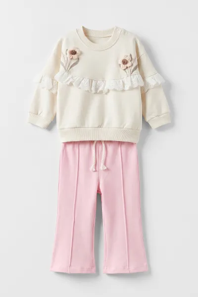 Pembe (3-24 Ay) Fistolu Çiçekli  Alt Çimalı   Kız Bebek Takım 480596
