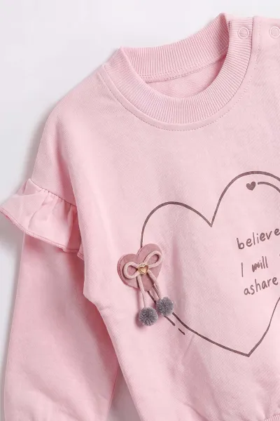 Pembe (3-24 Ay) Kalp Baskılı Kol Fırfırlı 2 İp Kız Bebek Mevsimlik Takım 482188
