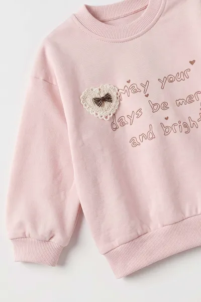Pembe (3-24 Ay) Kalp Nakışlı Alt Çimalı Kız Bebek Takım 480589