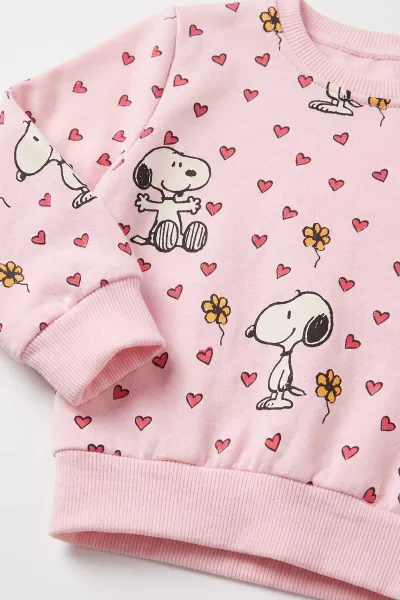Pembe (3-24 Ay) Kalpli Çiçekli Snoppy Baskılı 2 İp Kız Bebek Takım 483849