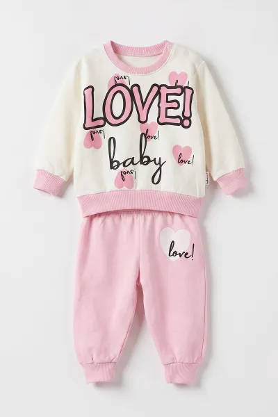Pembe (3-24 Ay) Love Baskılı   Kız Bebek Mevsimlik Takım 472762