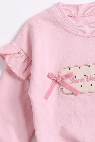 Pembe (3-24 Ay) Nakışlı  Kol ve Paçadan Fırfırlı 2 İp Kız Bebek Mevsimlik Takım 482192