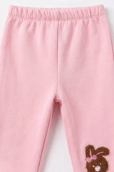 Pembe (3-24 Ay) Süzene Tavşan Nakışlı Yaka Çıtlı 3 İp Şardonlu Kız Bebek Kışlık Takım 495556