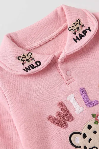 Pembe (3-24 Ay) Wild  Nakışlı Yakası Patlı  3 İp Şardonlu Kız Bebek Kışlık Takım 486779