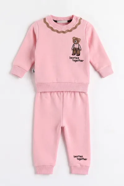 Pembe (3-24 Ay)  Yakası Zincir   Nakışlı   3 İp Şardonlu Kız Bebek Kışlık Takım 486807