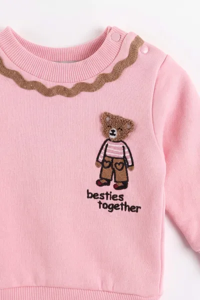 Pembe (3-24 Ay)  Yakası Zincir   Nakışlı   3 İp Şardonlu Kız Bebek Kışlık Takım 486807