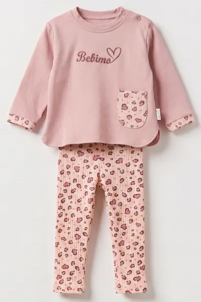 Pembe (3-24 Ay)Nakış Detaylı Fitilli Taytlı Kız Bebek Takım 484118