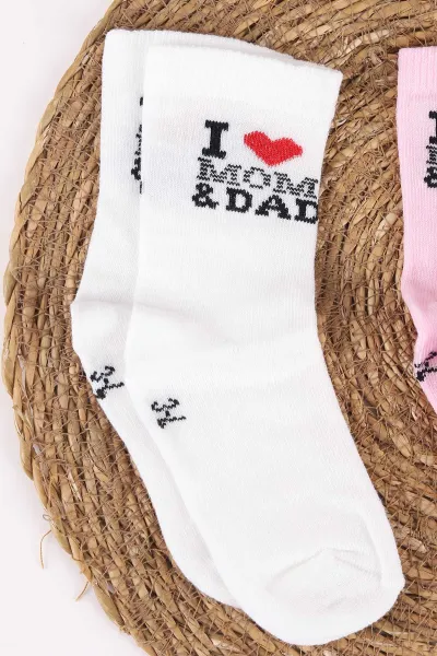 Pembe (3-4  Yaş)I Love Dad Desenli  3'lü Kız Çocuk Çorap 467406