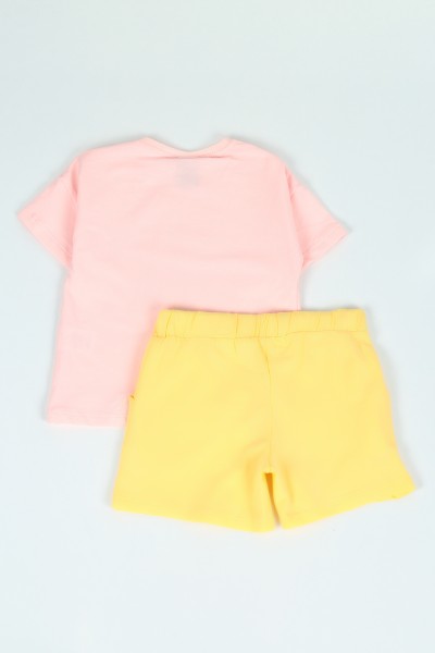 Pembe (3-6 yaş) Baskılı Cepli Kız Çocuk Şortlu Takım 117731