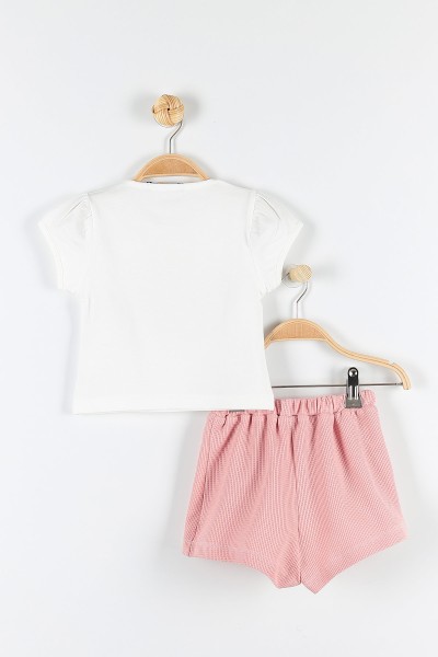 Pembe (3-6 Yaş) Çiçek Baskılı Çep Detaylı Belden Bağlamalı Kız Çocuk Takım 171335