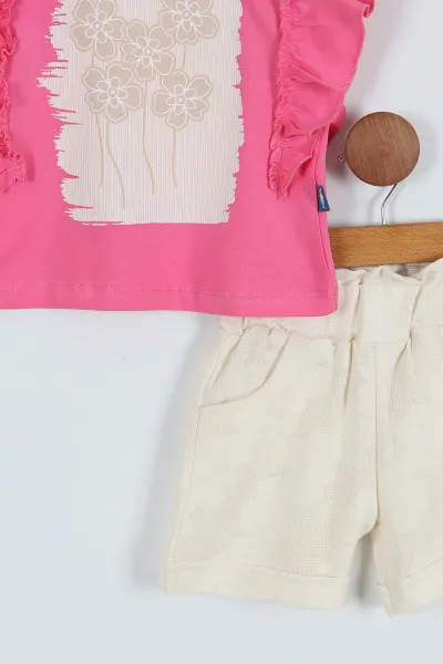 Pembe (3-6 Yaş) Çiçek Baskılı Dokuma Şortlu Kız Çocuk Takım 267052