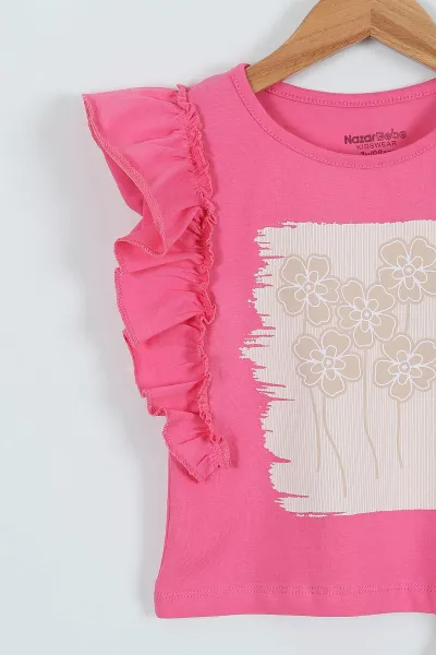 Pembe (3-6 Yaş) Çiçek Baskılı Dokuma Şortlu Kız Çocuk Takım 267052