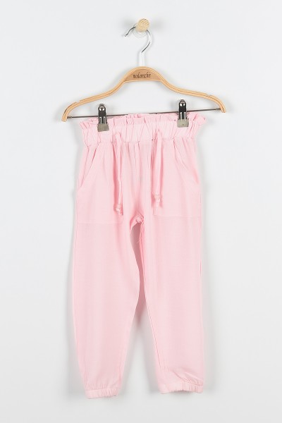 Pembe (3-6 Yaş) Çiçek Baskılı Pul İşlemeli Belden Bağlamalı Kız Çocuk Takım 174375