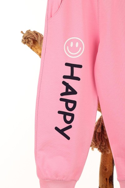 Pembe (3-6 Yaş) Happy Emoji Baskılı Kız Çocuk Takım 147019