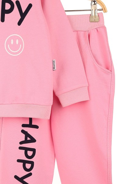 Pembe (3-6 Yaş) Happy Emoji Baskılı Kız Çocuk Takım 147019