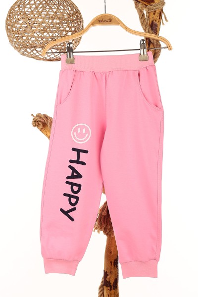 Pembe (3-6 Yaş) Happy Emoji Baskılı Kız Çocuk Takım 147019