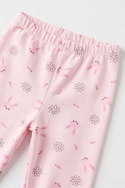 Pembe (3-6 Yaş ) Little Rabbit Baskılı Penye Kız Çocuk  Pijama Takım 500338