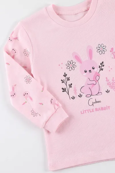 Pembe (3-6 Yaş ) Little Rabbit Baskılı Penye Kız Çocuk  Pijama Takım 500338