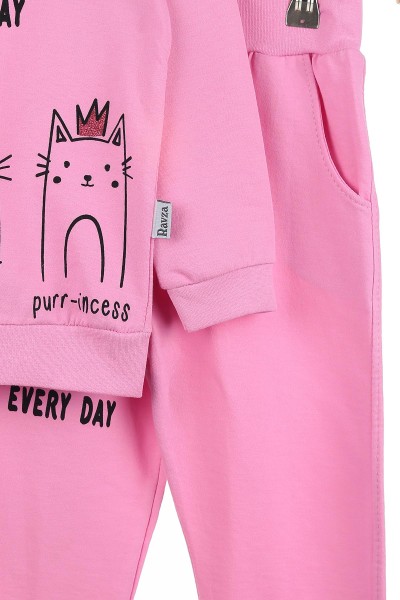 Pembe (3-6 Yaş) Mutlu Kediler Baskılı Kız Çocuk Takım 142654