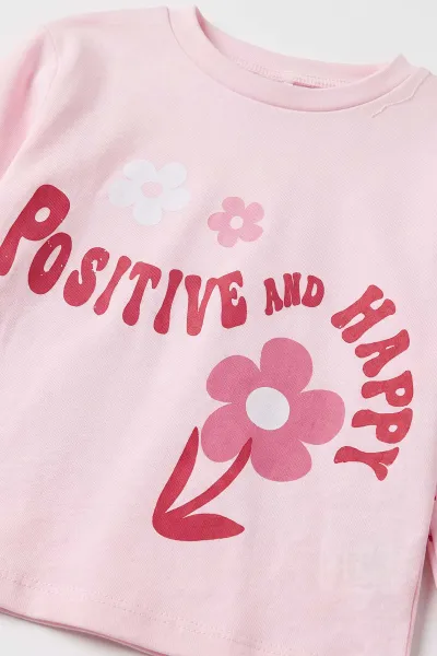 Pembe (3-6 Yaş ) Papatya  Baskılı Penye Kız Çocuk  Pijama Takım 500340