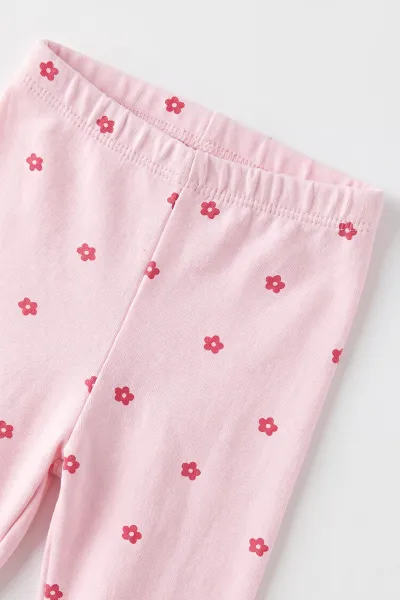 Pembe (3-6 Yaş ) Papatya  Baskılı Penye Kız Çocuk  Pijama Takım 500340