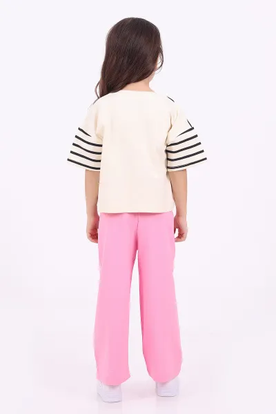 Pembe (3-6 Yaş)Çizgi Desen Karakter Baskılı Kız Çocuk Yazlık Takım 347600