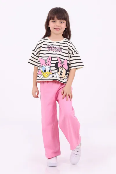 Pembe (3-6 Yaş)Çizgi Desen Karakter Baskılı Kız Çocuk Yazlık Takım 347600