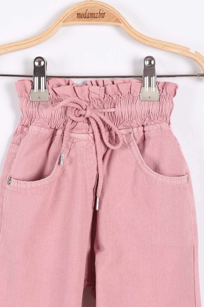 Pembe (3-7 Yaş) Büzgülü Bel Bağlamalı Kız Çocuk Pantolon 174791