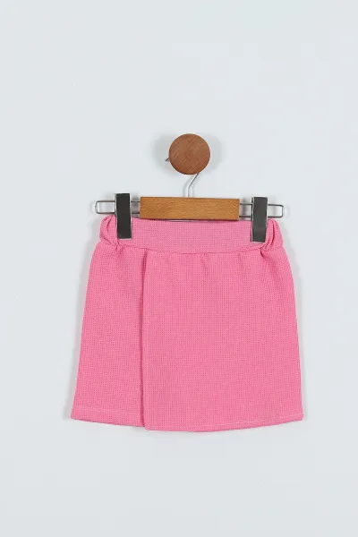 Pembe (3-7 Yaş) Çizgili Fiyonklu Şort Etekli Kız Çocuk Takım 271327