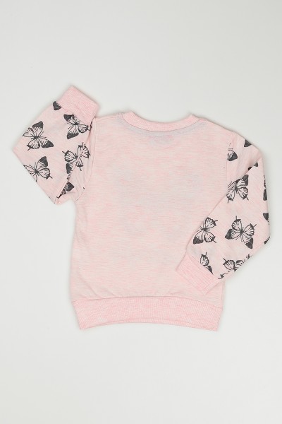 Pembe (3-7 Yaş) Kelebek Baskılı Kız Çocuk Sweatshirt 90859