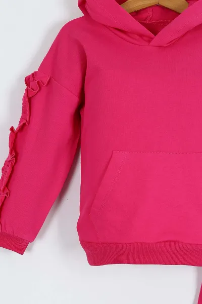 Pembe (3-7 Yaş) Kol Fırfırlı Kanguru Cepli Kız Çocuk Takım 252202