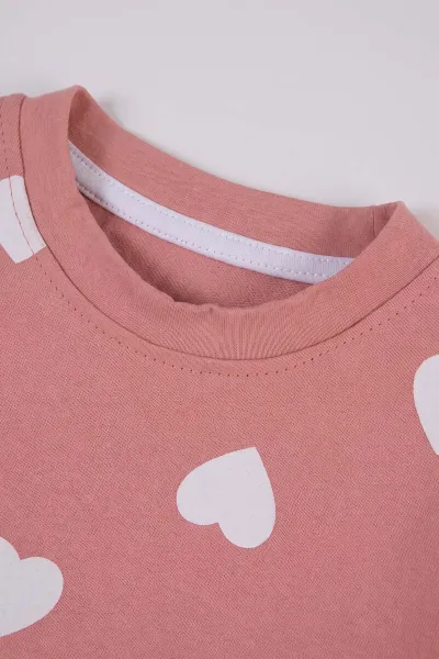 Pembe (3-8 Yaş) Kalp Baskılı 2 İp Sweatli Fitilii Taytlı Kız Çocuk Mevsimlik Takım 484932