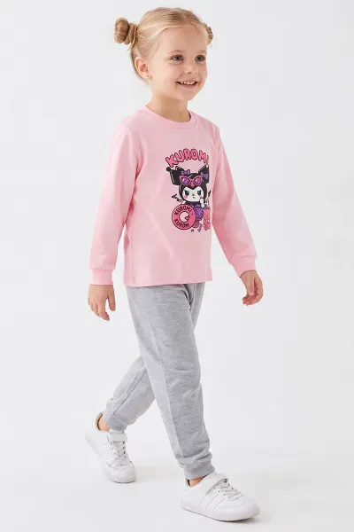 Pembe (3-8 Yaş) Karakter Baskılı İnterlok Kumaş Kız Çocuk Pijama Takım 491058