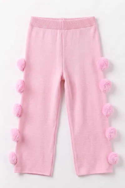 Pembe (3-8 Yaş) Ponponlu Triko Kız Çocuk Pantolon 474861