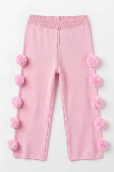 Pembe (3-8 Yaş) Ponponlu Triko Kız Çocuk Pantolon 474861