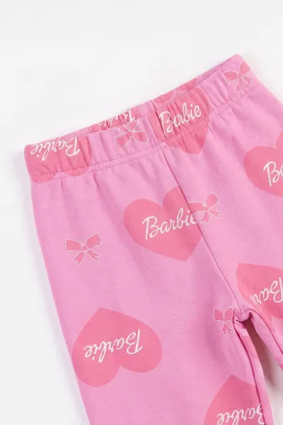 Pembe (3-8 Yaş)Barbie Baskılı 3 İp Şardonlu Kız Çocuk Takım 486344