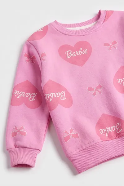 Pembe (3-8 Yaş)Barbie Baskılı 3 İp Şardonlu Kız Çocuk Takım 486344