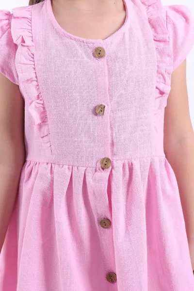 Pembe (3-8 Yaş)Önden Fırfırlı Düğmeli Kız Çocuk Elbise 345128