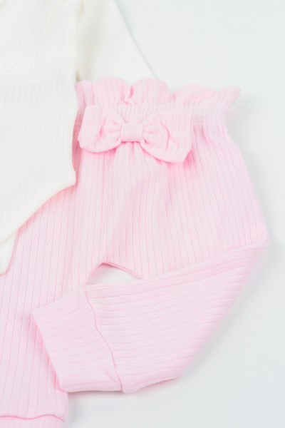 Pembe (3-9 Ay) Dantelli Fistolu Kız Çocuk Zıbın Takım 138759