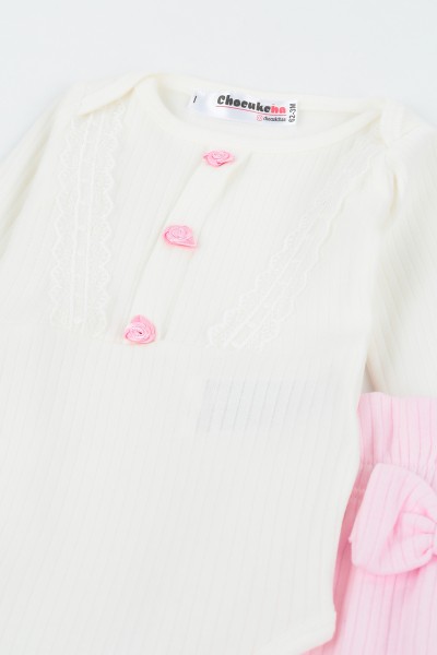 Pembe (3-9 Ay) Dantelli Fistolu Kız Çocuk Zıbın Takım 138759