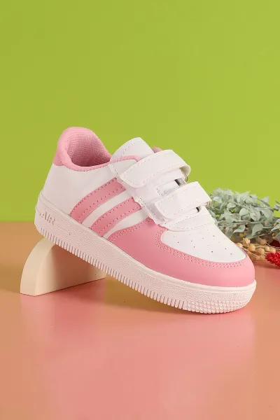 Pembe (30-35 Filet)Kalın Taban Delikli Cırtlı Şerit Çizgili Çocuk Spor Ayakkabı 353596